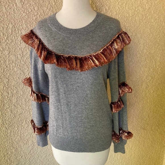 J.Crew Cashmere Sweater Lamé‎ Fringe Heather Gray XS - Picture 4 of 16
